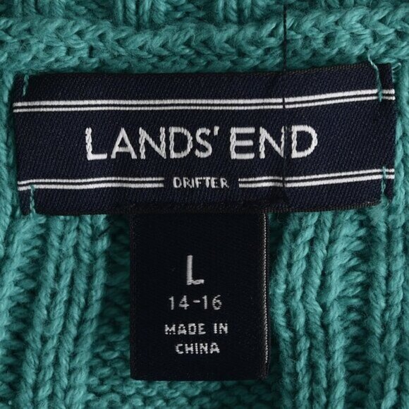 Land's End Drifter Cable Knit Cotton Sweater Long Sleeve Aqua Green Size Large - Picture 6 of 9